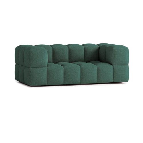 Canapé Droit 3 Places En Tissu Bouclette Vert Foncé
