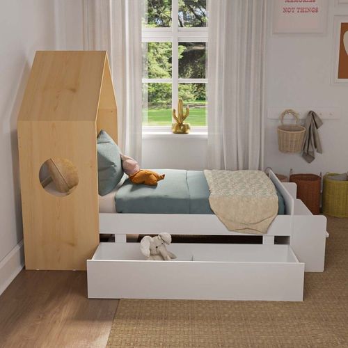 Pack Lit Avec Tiroir Effet Bois 90x190 Cm