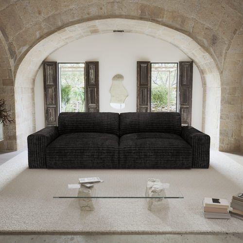 Canapé 4 Places Velours Côtelé Xxl Noir 240cm