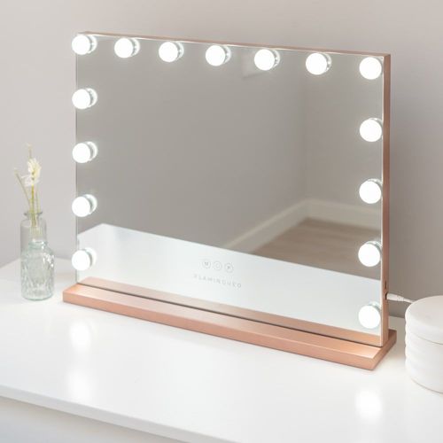 Miroir Maquillage Lumineux 15 LED Métal 58x46x12cm Or Rose