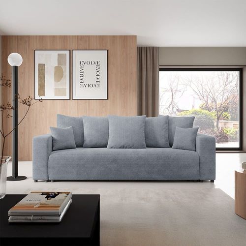 Canapé Droit Convertible 3 Places En Tissu Gris Foncé