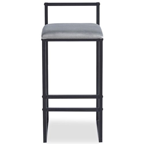 Tabouret De Bar En Métal Noir Et Velours Gris