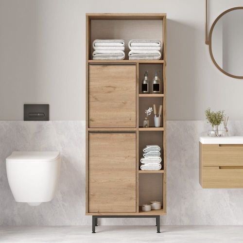 Meuble De Rangement Salle De Bain 2 Portes - H161,1 Cm - Beige