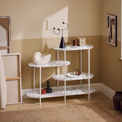 Table Console Avec Étagère Asymétrique À 4 Niveaux Effet Bois Blanc