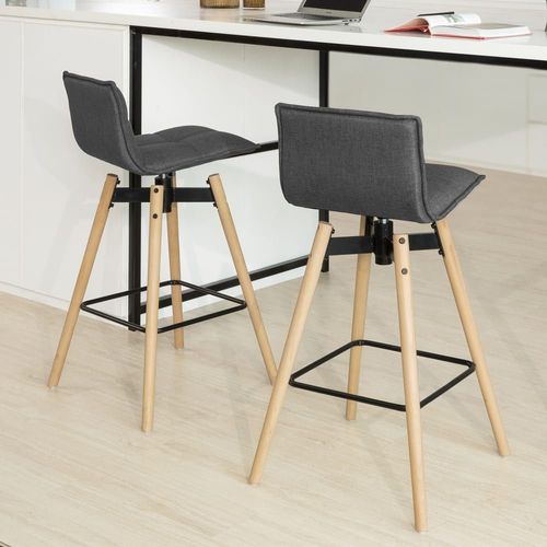 Tabouret Rotatif À 360° Avec Dossier Et Repose-Pieds Effet Bois Gris