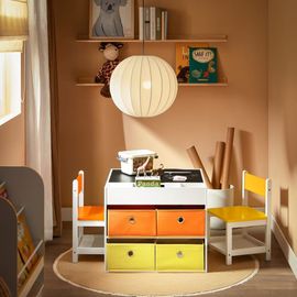 Ensemble table enfant avec 2 chaises;4 boîtes effet bois blanc