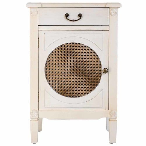 Table De Chevet En Bois Blanc, 1 Tiroir Et 1 Porte 46x36x68h Cm