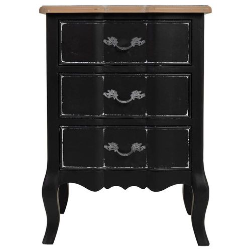 Table D'appoint En Bois Laqué Noir Vieilli Avec 3 Tiroirs 50x40x70
