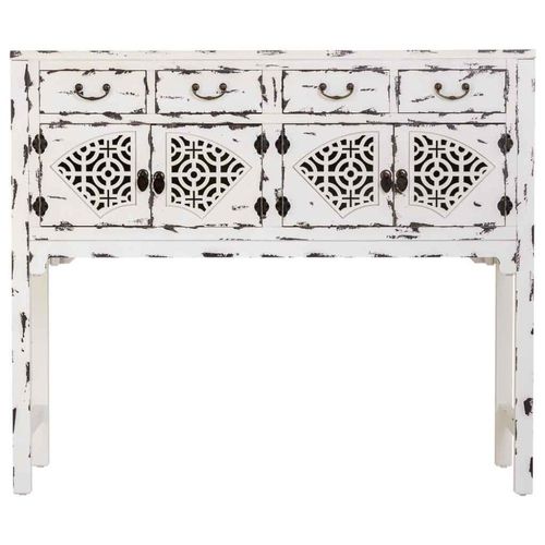 Console En Bois Laqué Blanc Avec 4 Tiroirs Et 4 Portes 120x40x102h Cm