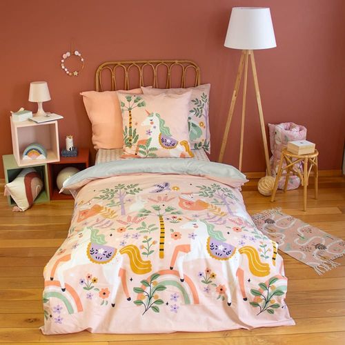 Parure De Lit Enfant Licorne ¿ 140x200 Cm + 1 Taie ¿ Coton