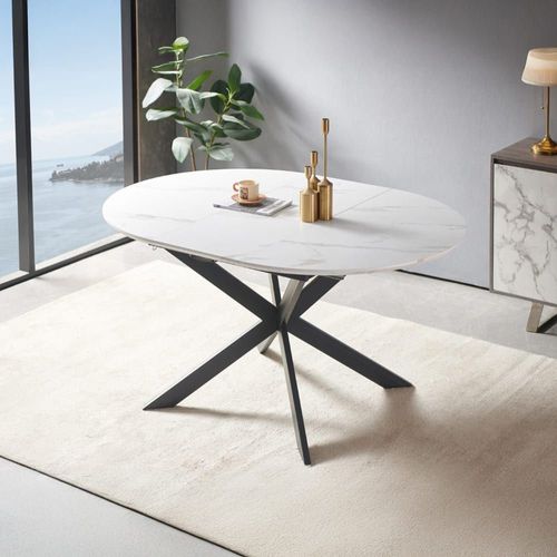 Table À Manger Extensible En Bois Mdf, MéTal Blanc 5 Personnes