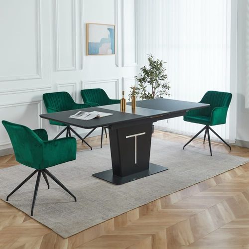 Table À Manger Extensible En Bois Mdf, MéTal Noir 6 Personnes
