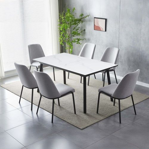 Table À Manger Extensible En Bois Mdf, MéTal Blanc 8 Personnes