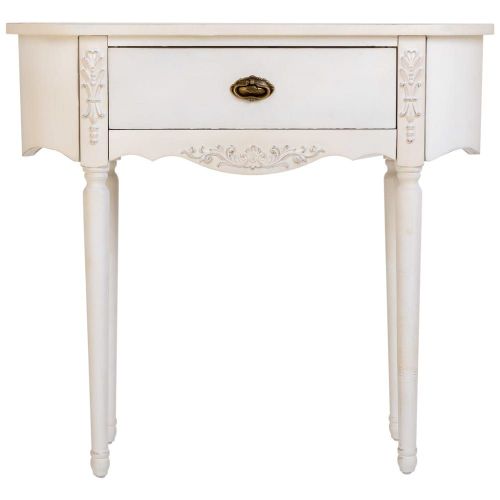 Console En Bois Laqué Blanc Vieilli Avec 1 Tiroir 88x36x80h Cm
