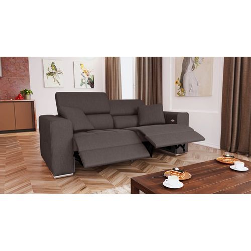 Canapé 3 Places Avec 2 Relax Électriques Tissu Brun Foncé