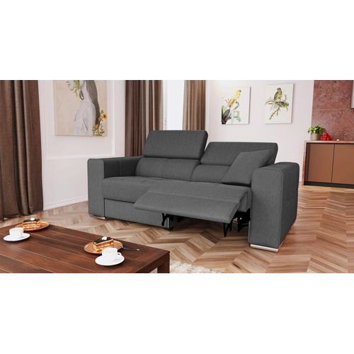 Canapé 3 Places Avec 1 Relax Électrique Tissu Gris Foncé