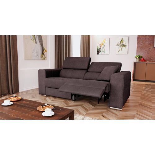 Canapé 3 Places Avec 1 Relax Électrique Tissu Brun Foncé