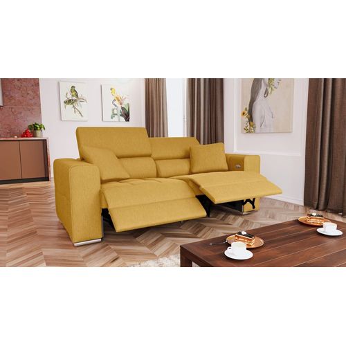Canapé 3 Places Avec 2 Relax Électriques Tissu Miel