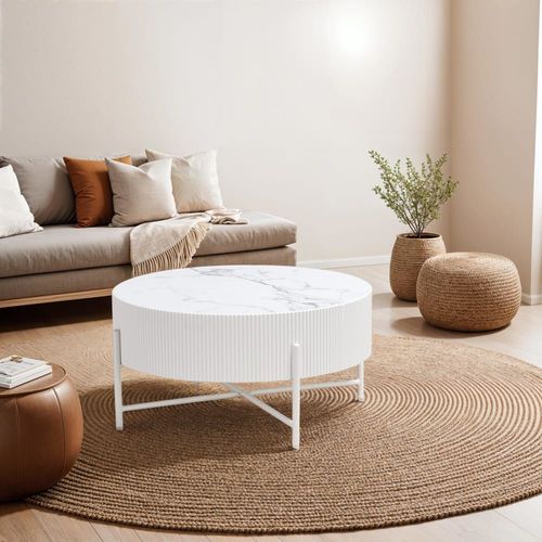 Table Basse Ronde Style Scandinave Blanc