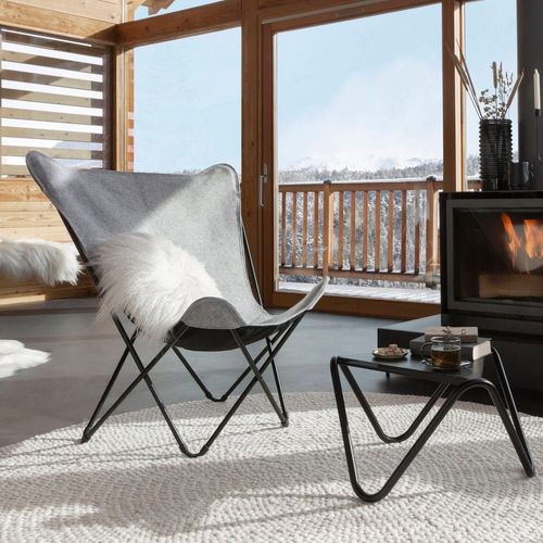 Fauteuil Papillon Grande Largeur En Polyester Gris L83xl91xh87