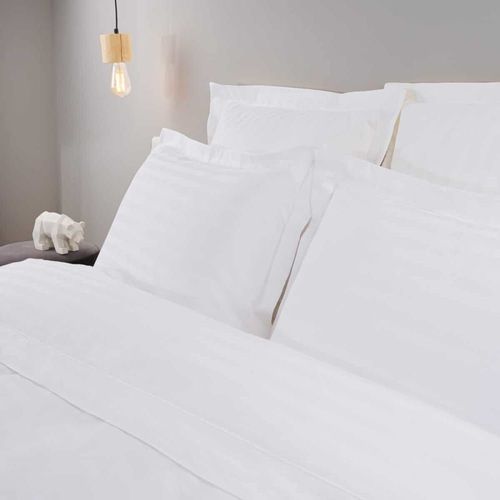 Drap Plat Rayurs Luxe En Satin De Coton Blanc 180x300 Cm