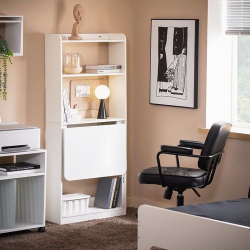 Table D'ordinateur Rabattable Avec Étagères Effet Bois Blanc