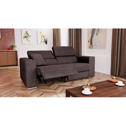 Canapé 3 Places Avec 1 Relax Électrique Tissu Brun Foncé