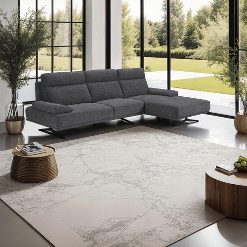 Canapé D'angle 4 Places En Tissu Gris