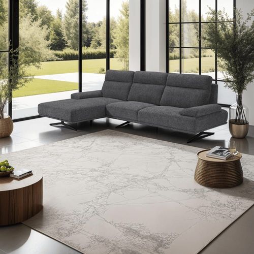 Canapé D'angle 4 Places En Tissu Gris