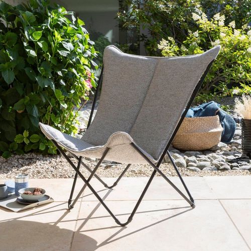 Fauteuil Papillon Matelassé Grande Largeur En Acier Gris L83xl91xh87