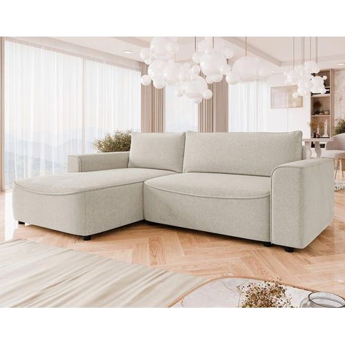 Canapé D'angle Gauche Convertible 4 Places En Tissu Texturé Beige
