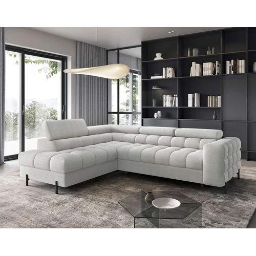 Canapé D'angle Gauche Convertible 5 Places En Tissu Bouclette Gris