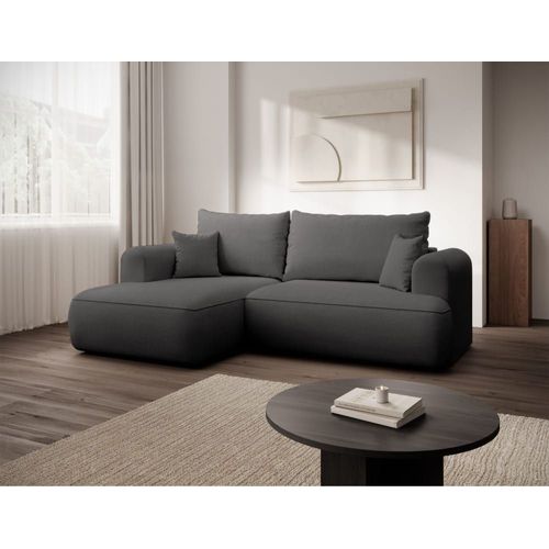 Canapé D'angle Gauche, En Tissu Chenille Easy-Clean, Gris Foncé