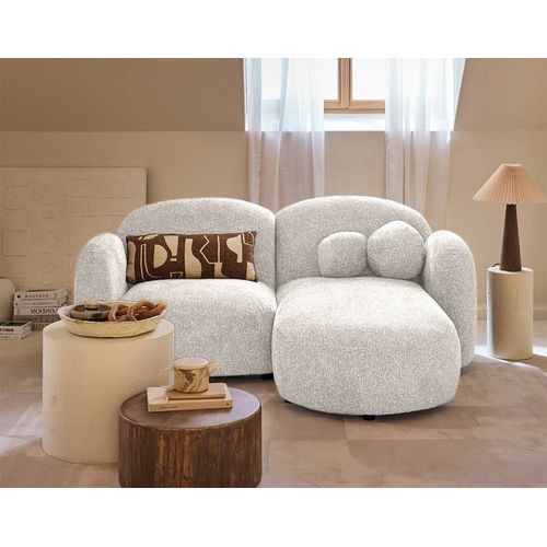 Canapé D'angle Droit 3 Places En Tissu Moucheté Beige
