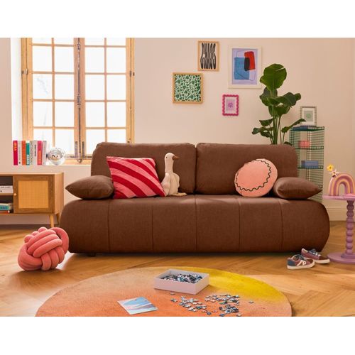Canapé Droit Convertible 3 Places En Tissu Texturé Terracotta