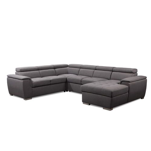 Canapé Droit Convertible 6 Places En Tissu Gris