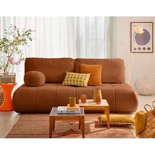 Canapé Droit Convertible 3 Places En Tissu Texturé Terracotta