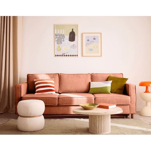 Canapé Droit Convertible 3 Places En Tissu Velours Relief Terracotta
