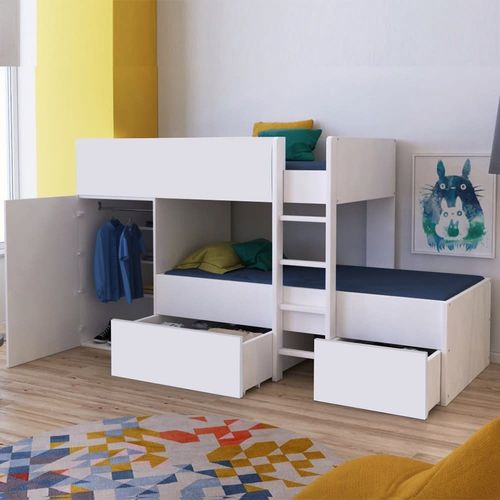 Lit Superposé Avec Armoire Et 2 Tiroirs 90 X 190 Cm
