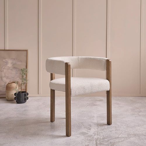 Chaise Arrondie En Chêne Massif Et Tissu Bouclette