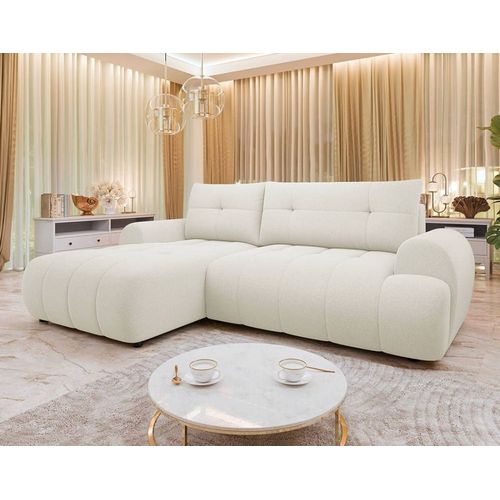 Canapé D'angle Gauche Convertible 4 Places En Tissu Texturé Beige
