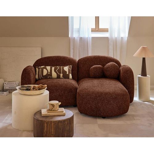 Canapé D'angle Droit 3 Places En Tissu Moucheté Terracotta