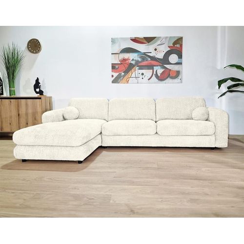 Canapé D'angle Gauche 4 Places En Tissu Bouclette Beige