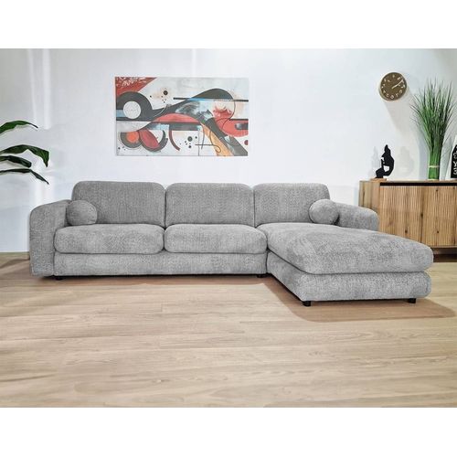 Canapé D'angle Droit 4 Places En Tissu Bouclette Gris Clair