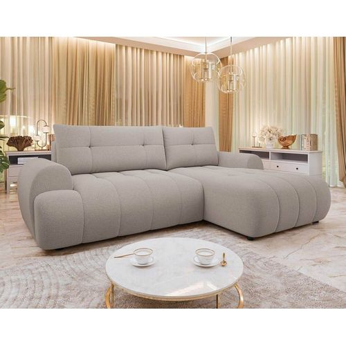 Canapé D'angle Droit Convertible 4 Places En Tissu Texturé Marron