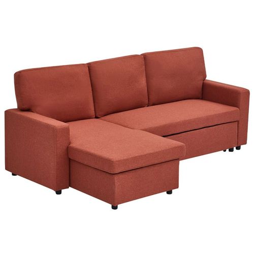 Canapé D'angle Réversible Convertible 4 Places En Tissu Terracotta