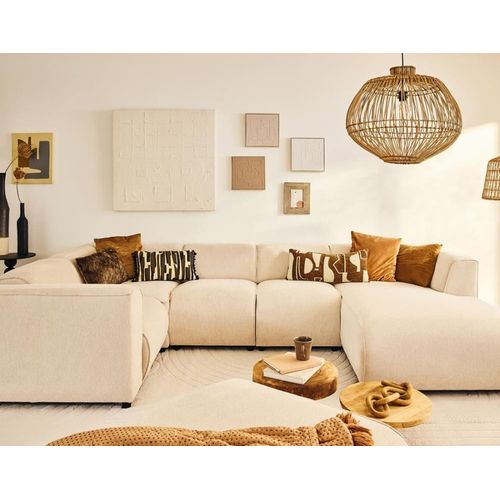 Canapé Modulable 7 Places Angle Gauche En Tissu Texturé Beige