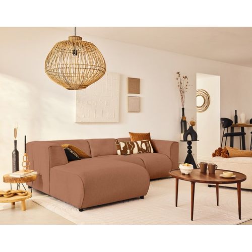 Canapé Modulable 4 Places Angle Gauche En Tissu Texturé Terracotta