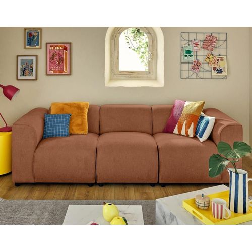 Canapé Modulable 3 Places En Tissu Texturé Terracotta