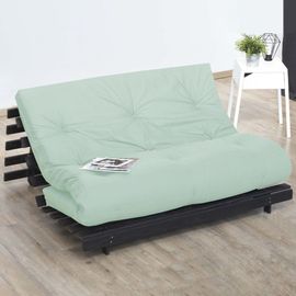 Matelas futon coton et fibres recyclés, vert céladon 90x190